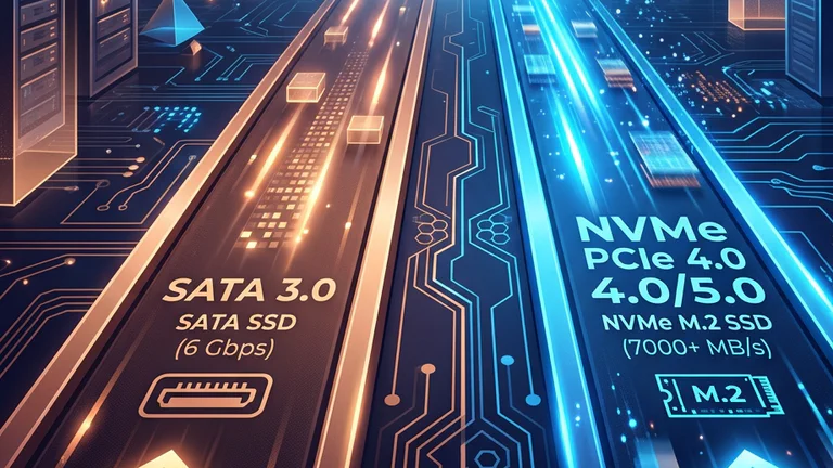 Price2Click original SATA vs NVMe comparison diagram showing physical shapes and protocols.